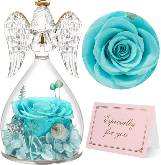Yamonic Mom Birthday Gifts for Mom, Glass Angel Figurines with Real Rose Gifts for Her Moms Grandma,Preserved Flowers Rose Angel Figurines for Mothers Day Christmas Anniversary Birthday Gifts for Her