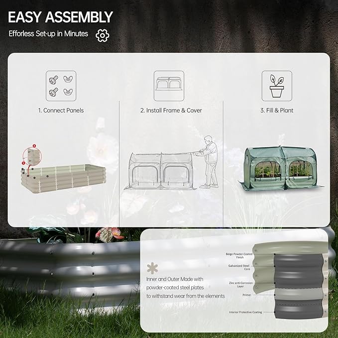 porayhut Pop up Tunnel Greenhouse Cover Plant Tent with 6x3FT Riased Garden Bed Set,Raised Planter Box
