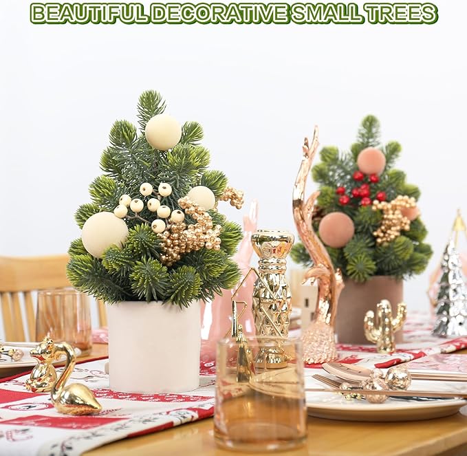 SY Super Bang Small Christmas Tree, 12Inch Artificial Beige Velvet Ball Berry Mini Tabletop Tree Christmas Decorations, for Home Party Thankgivings Xmas Indoor Decor.