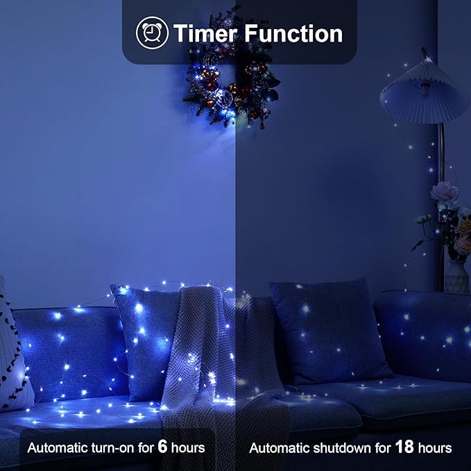 4 Pack 16.4ft Battery Operated String Lights with Timer, Cool White with Synchronized Twinkle Mode, Fairy Lights Battery Powered, 50 LEDs, Idea for Christmas Bedroom Party Wedding