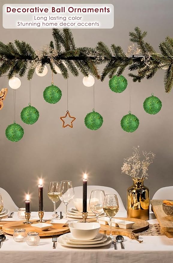3.15" Large Christmas Balls Ornaments 6 Pcs Shatterproof Big Dark Green Christmas Ornaments for Xmas Tree Bulk Glitter Big Xmas Tree Ornament for Trees Halloween Holiday Wedding Party Decoration