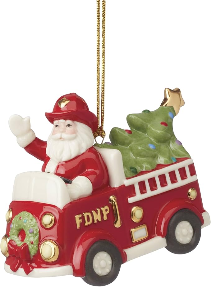 Lenox 896453 Santa in Fire Truck Ornament, Christmas