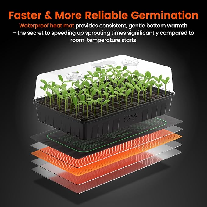 SOLIGT 3 Set 60-Cell Seed Starter Kit - Strong Seed Trays with Humidity Domes, Cell Trays and Seedling Heat Mats - Cloning, Propagation and Germination Station