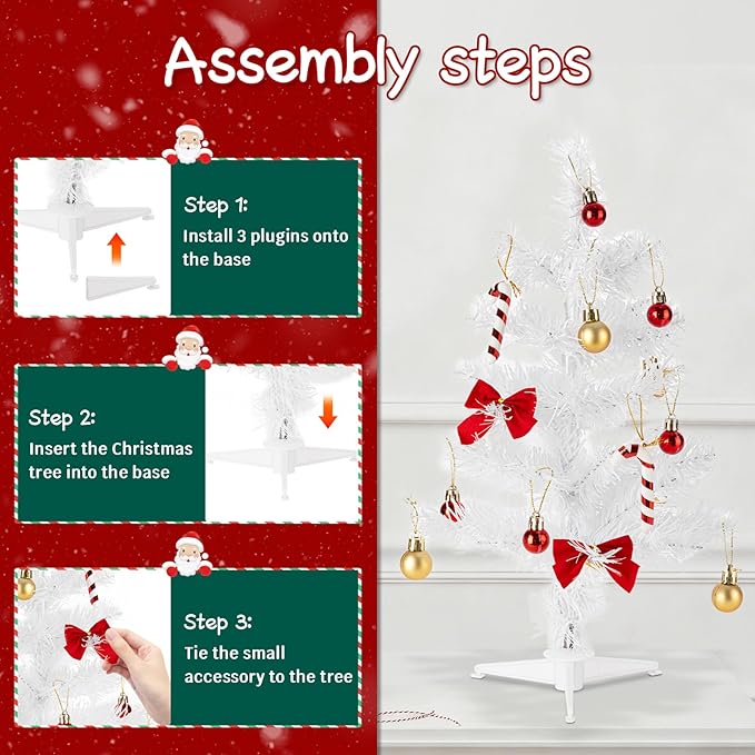 1.5FT Tabletop Christmas Tree, Artificial Mini Christmas Pine Tree with Realistic Branches & Plastic Stand, Small Xmas Tree for Home Office Party Desktop Festival Indoor Decoration, White