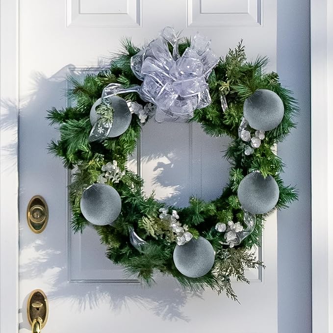 Neutral Velvet Christmas Tree Ornaments Set 3.15 Inch - Gray Xmas Hanging Baubles 15 PCS, Large Flocked Elegant Christmas Ball Ornaments, Shatterproof Decor for Holiday (Gray)