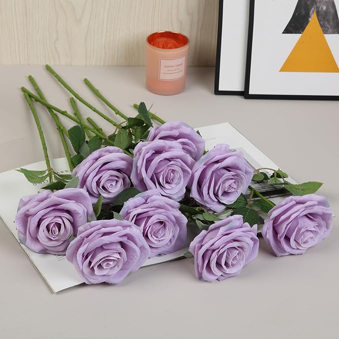 15pcs Fake Roses Artificial Silk Flowers Faux Rose Flower Long Stems Bouquet for Arrangement Wedding Centerpiece Party Home Kitchen Decor