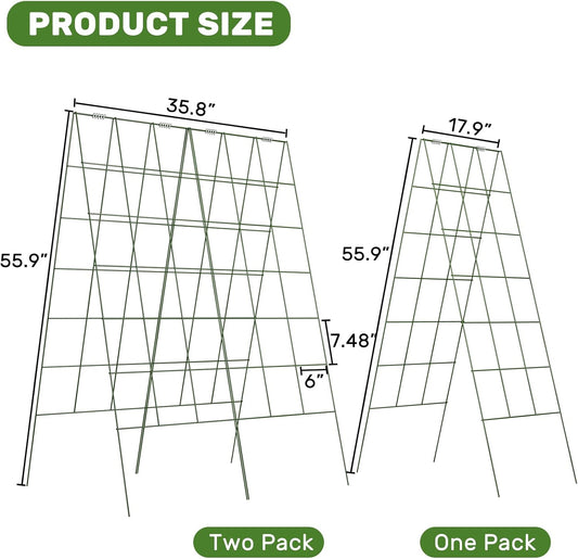 DOEWORKS Cucumber Trellis, 56" High Foldable A Frame Garden Trellis, 2 Pack, Plant Support for Climbing Cucumber, Beans, Tomatoes, Flowers, Green