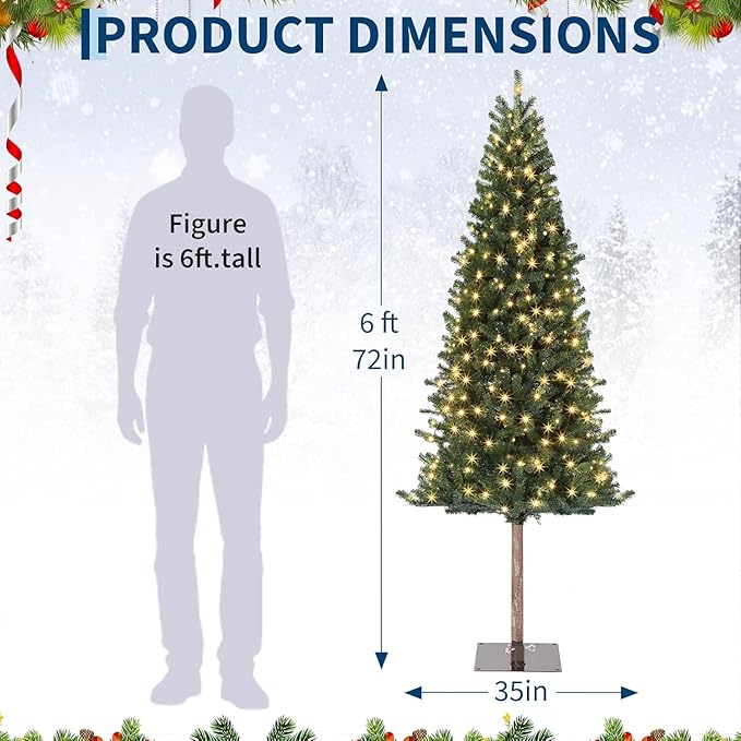 GarveeHome Pencil Christmas Tree 7.5 ft Pre-lit Alpine Slim Holiday Decoration, Lighted Skinny Décor LED Lights, Metal Stand, 7.5 ft Xmas Tree for Room, Bedroom, Apartment, Outdoor, Office, 7.5 Foot