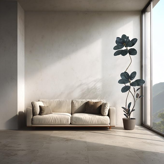 Artificial Rubber Tree Plant, 78 Inch Indoor Tree, Black with Round Planter, All Season Home Decor (Black,6.5ft)