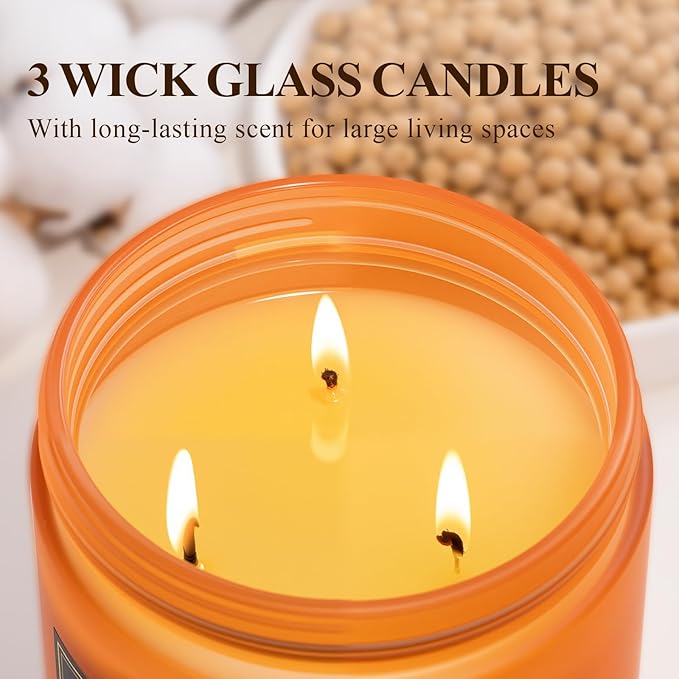 Auelife Fall Candle, Vanilla Pumpkin Scented Candles – 22oz Large 3-Wick Soy Candle, Long Lasting Autumn Aromatherapy Candles for Home Décor, Thanksgiving & Holiday Gift for Women & Men