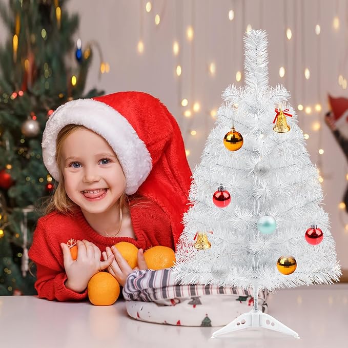 GlyinnHe 2Ft White Artificial Christmas Tree with Plastic Stand, Tabletop Christmas Tree for Indoor Outdoor Holiday Decoration
