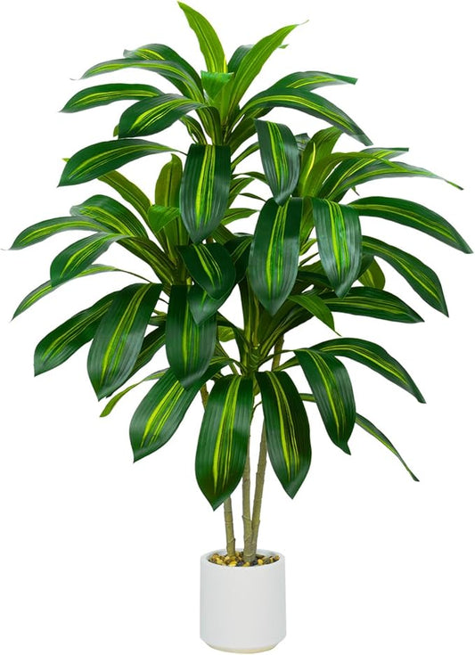 Artificial Dracaena Tree-4FT Fake Plants with White Planter-Artificial Plants Indoor Floor Plant in Pot-Tropical Fake Yucca Potted Tree for Home Office Living Room Decor