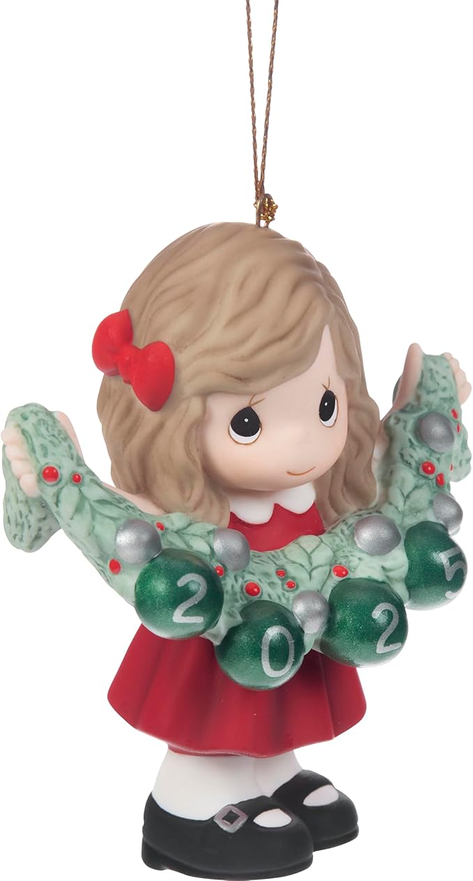 Precious Moments Deck The Halls 2025 Dated Girl Bisque Porcelain Ornament – Trim the Tree Keepsake – 251002