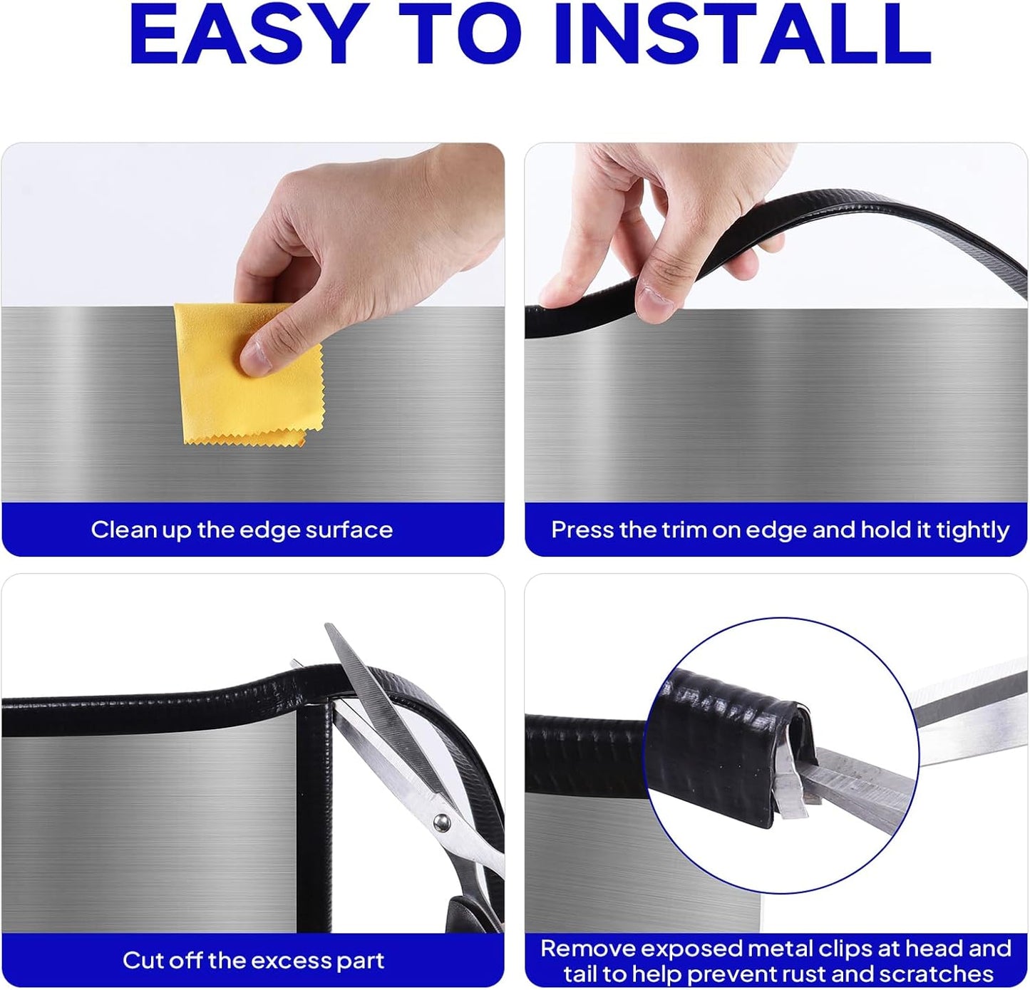 Rubber Edge Trim, U Channel Edge Trim with Metal Clips Edge Guard Protector, PVC Rubber Seal Strip for Sheet Metal, Car Doors, Hatches, Table Corners, Fit 3/64" to 1/4"(1.2mm-6.4mm), 16Ft, White