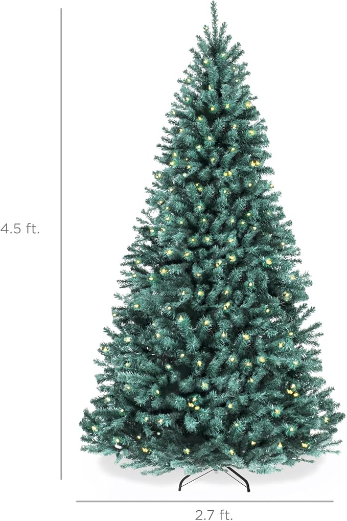 Best Choice Products 4.5ft Pre-Lit Blue Spruce Christmas Tree, Artificial Full Hinged Decor, Holiday Decoration w/ 100 Warm White Incandescent Lights, 436 Tips, Foldable Metal Base
