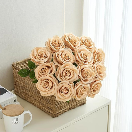 15pcs Fake Roses Artificial Silk Flowers Faux Rose Flower Long Stems Bouquet for Arrangement Wedding Centerpiece Party Home Kitchen Decor
