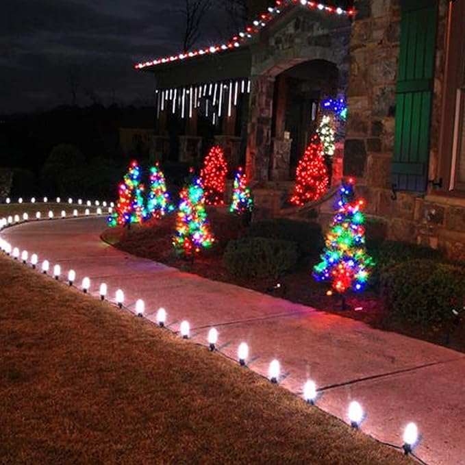 Dazzle Bright C9 Christmas String Lights, 100 LED 66 FT Waterproof Connectable Green Wire Fairy Lights, Christmas Lights for Indoor Outdoor Home Garden Yard Xmas Tree House Decorations (White)