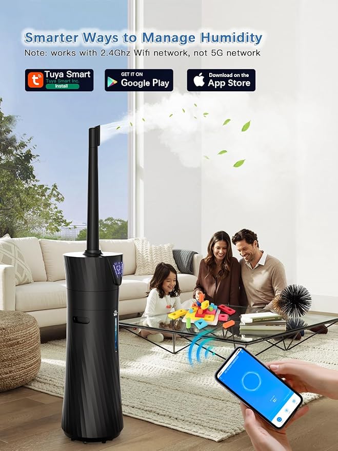 17L/4.5Gal Humidifier Large Room, Smart Quiet Ultrasonic Cool Mist Humidifiers for Bedroom, Covers 2000ft², 56H Runtime, 24H Timer, 3 Mist Modes Humidifiers for Home, Office, Plants, Black