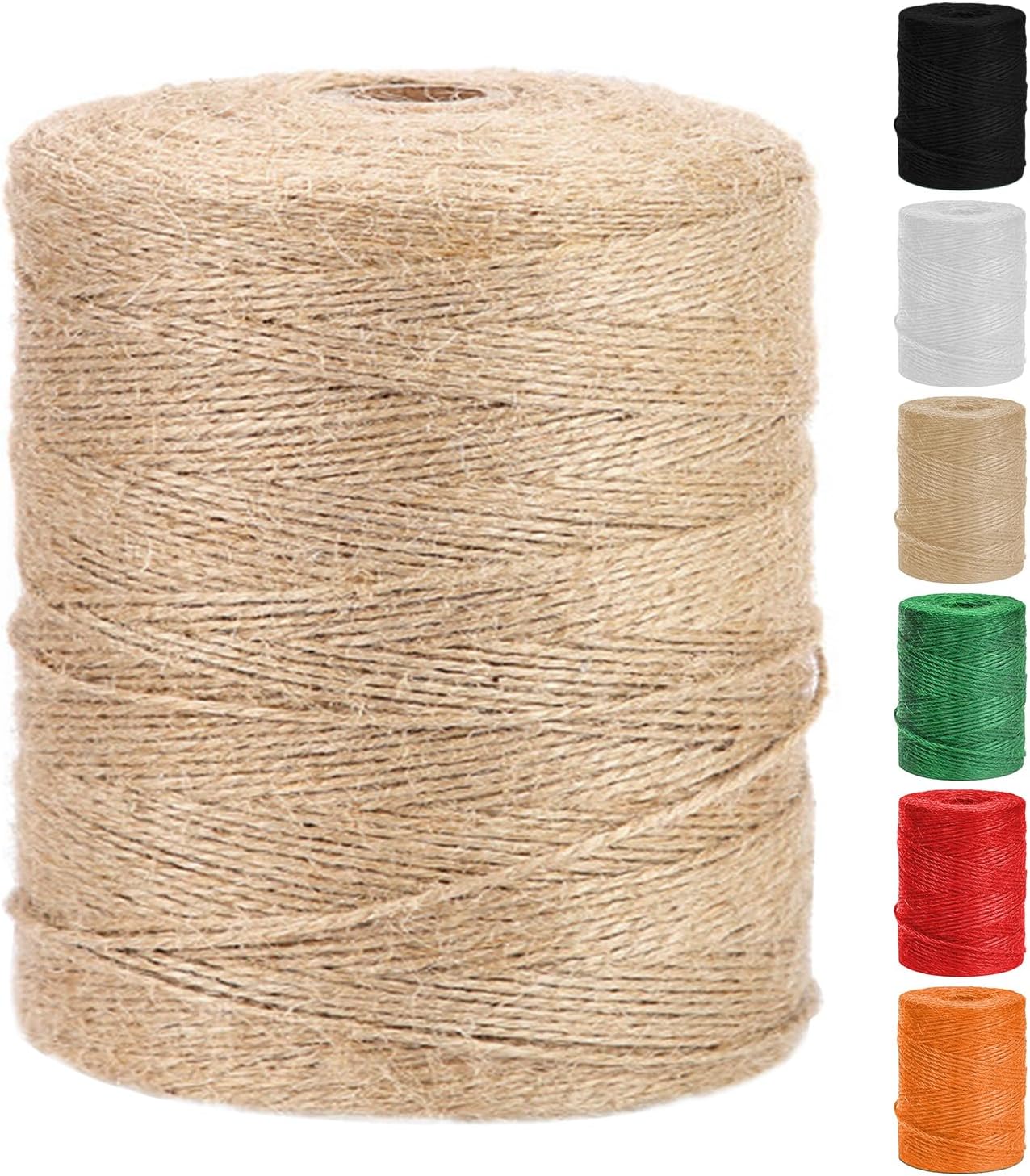 Vanhench Jute Twine Rope 1/13" (2mm) x 1100FT, Natural Jute String Cord for Crafts Gardening Garden Plant Gift Wrapping Rope Arts & Crafts Packing Material Christmas Twine Bulk Halloween Decorations