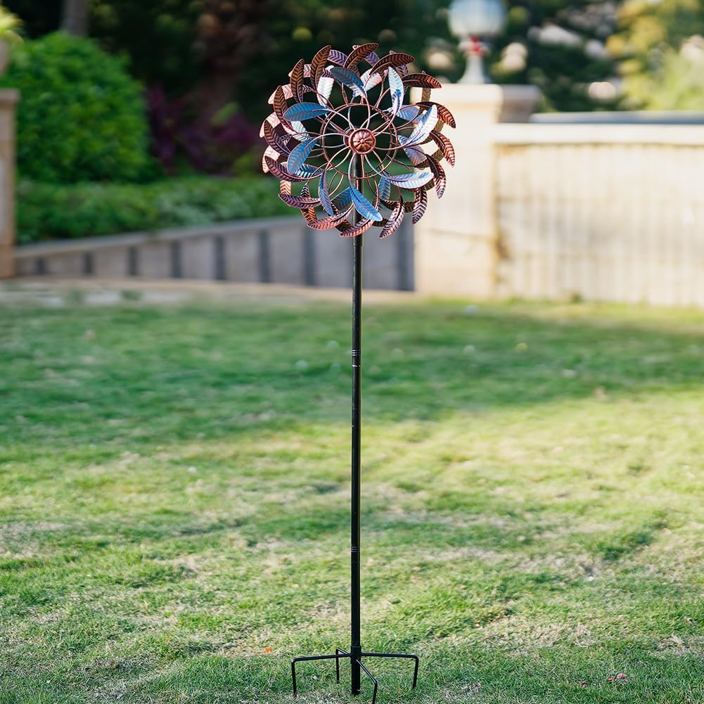 360° Wind Spinners Outdoor,13” Kinetic Wind Spinner,Yard Art Windmill with Metal Stake,Vintage Metal Wind Sculptures & Spinners,Waterproof Pinwheels Large Wind Spinner for Yard and Garden