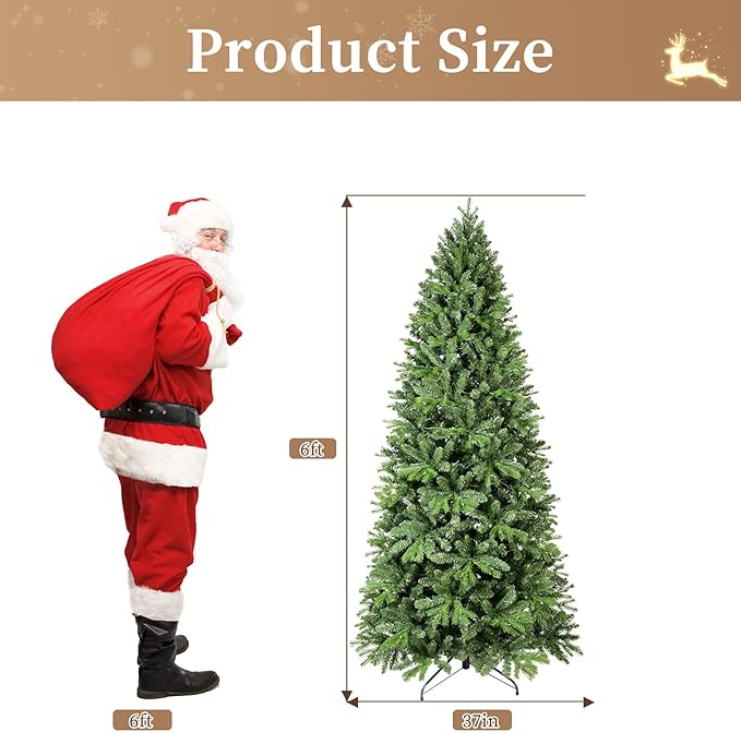 6ft Artificial Christmas Tree Green Spruce Christmas Tree with Dense 988 Branches Tips Easy to Assemble for Home Holiday Outdoor Decor