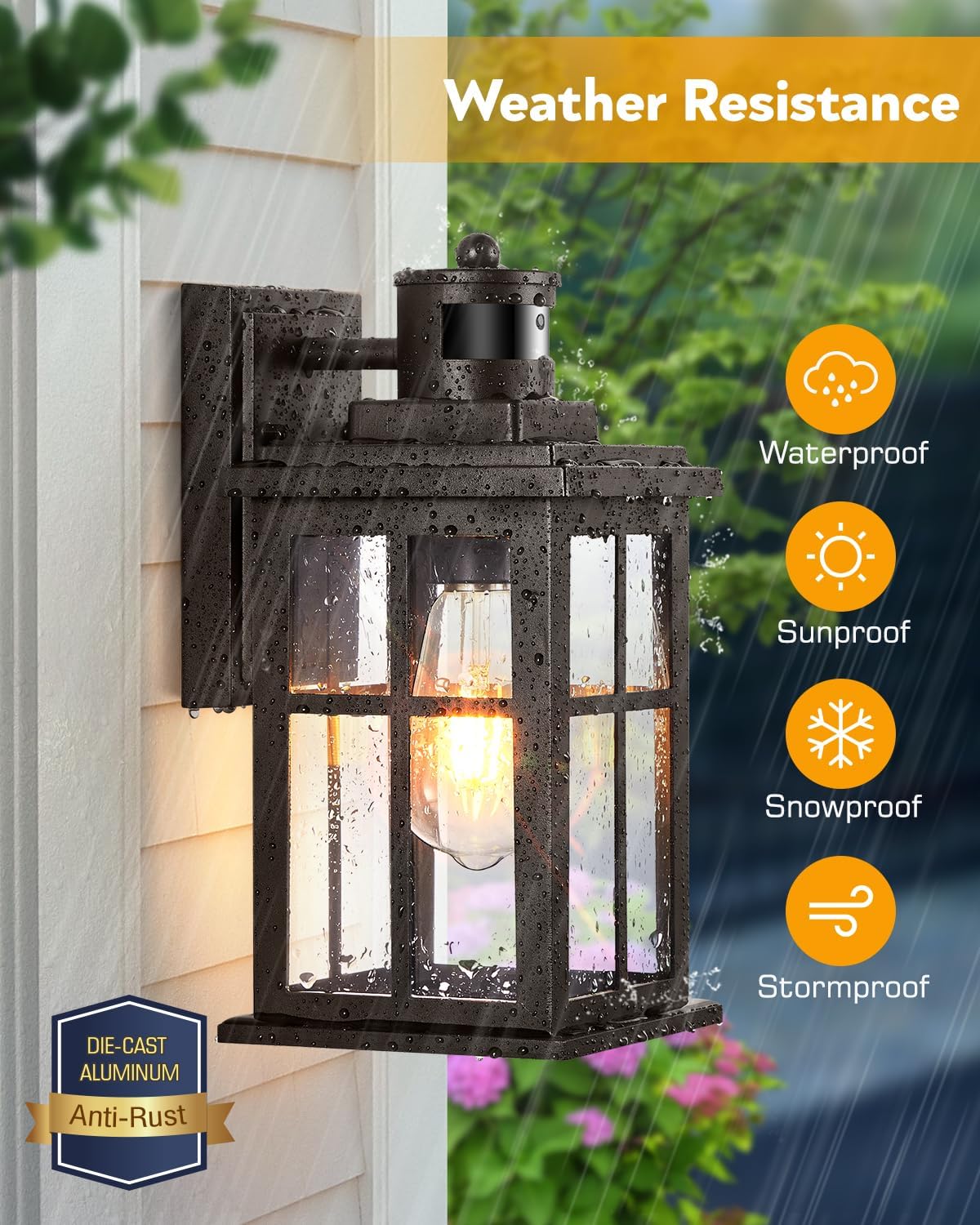 Motion Sensor Exterior Light Fixture, Bronze Dusk to Dawn Outdoor Wall Lights, Waterproof Exterior Lights for House, Porch, Doorway, Garage, 100% Aluminum