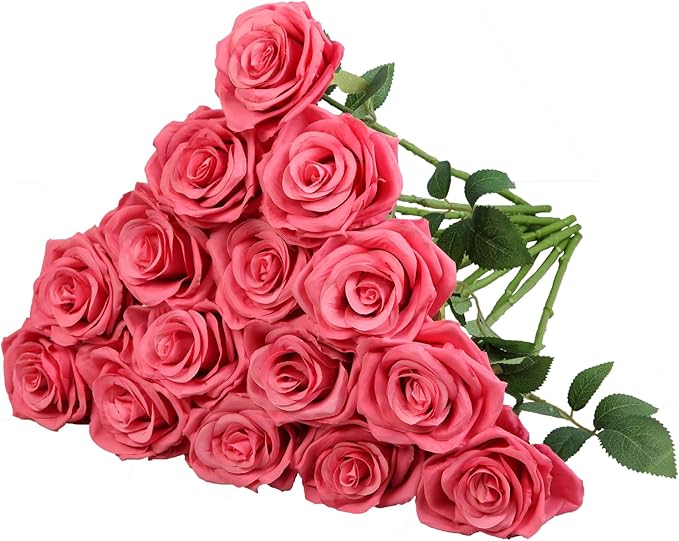 15pcs Fake Roses Artificial Silk Flowers Faux Rose Flower Long Stems Bouquet for Arrangement Wedding Centerpiece Party Home Kitchen Decor