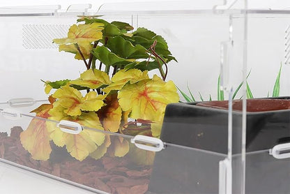 Reptile Plants for Terrarium, Ball Python Tank Decor Accessories fit Bearded Dragon Crested Leopard Gecko Lizard Chameleon Snake Frog Tortoise Hermit Crab - Fake Heuchera Micrantha Yellow