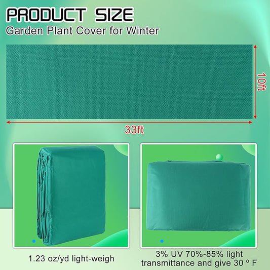 Plant Covers Freeze Protection 10FT x 33FT,Reusable Garden Fabric Floating Row Cover for Greenhouse,1.23 oz/yd² Thick Breathable Plant Blankets Frost Shade Cloth for Clod Winter