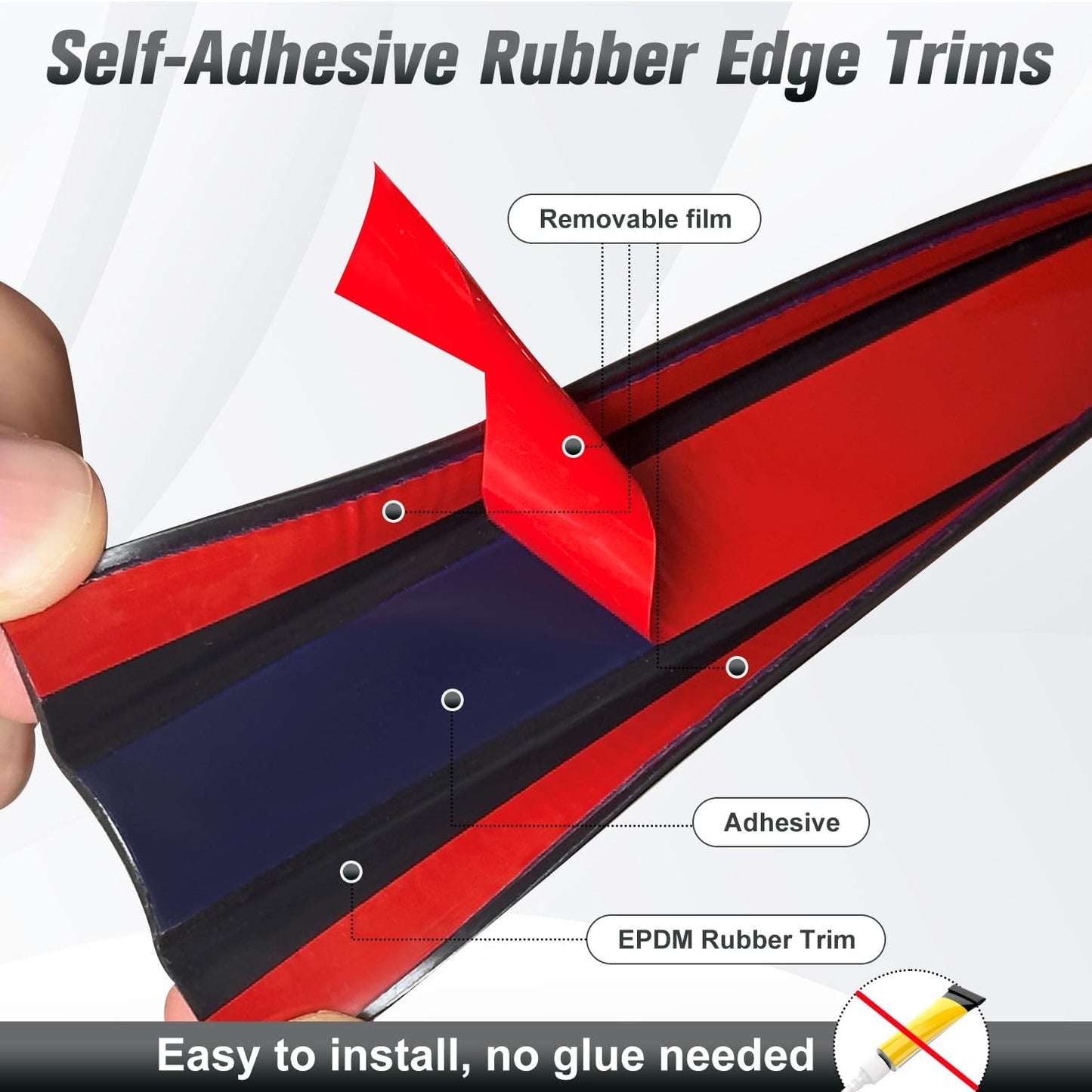 Rubber Edge Trim, Self Adhesive U Channel Edge Trim, Big Size U Shaped Trim, Edge Banding for Plywood, Woods, Shelf, Cabinet, Countertop, Fit for 1/2", Length 20Ft, Black