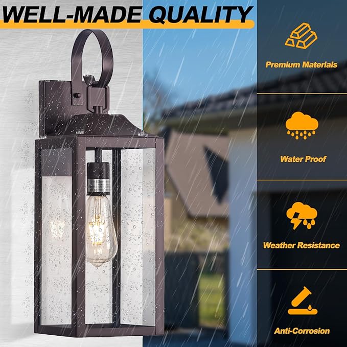 Large Bronze Outdoor Wall Lantern 19", Outside Farmhouse Wall Sconce Light Fixture Oil-Rubbed Bronze, Industrial Wall Mount Light Waterproof, Modern Porch Lighting Exterior Lamp for House