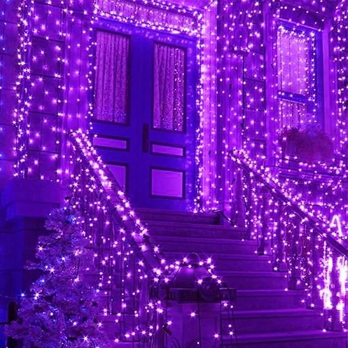 YIQU Purple 82FT 200 LED Extendable Halloween Lights for Outdoor/Indoor, 8 Lighting Modes Plug in String Lights for Halloween Decorations Bedroom Party Decor Room Garden Patio Tree (Purple)