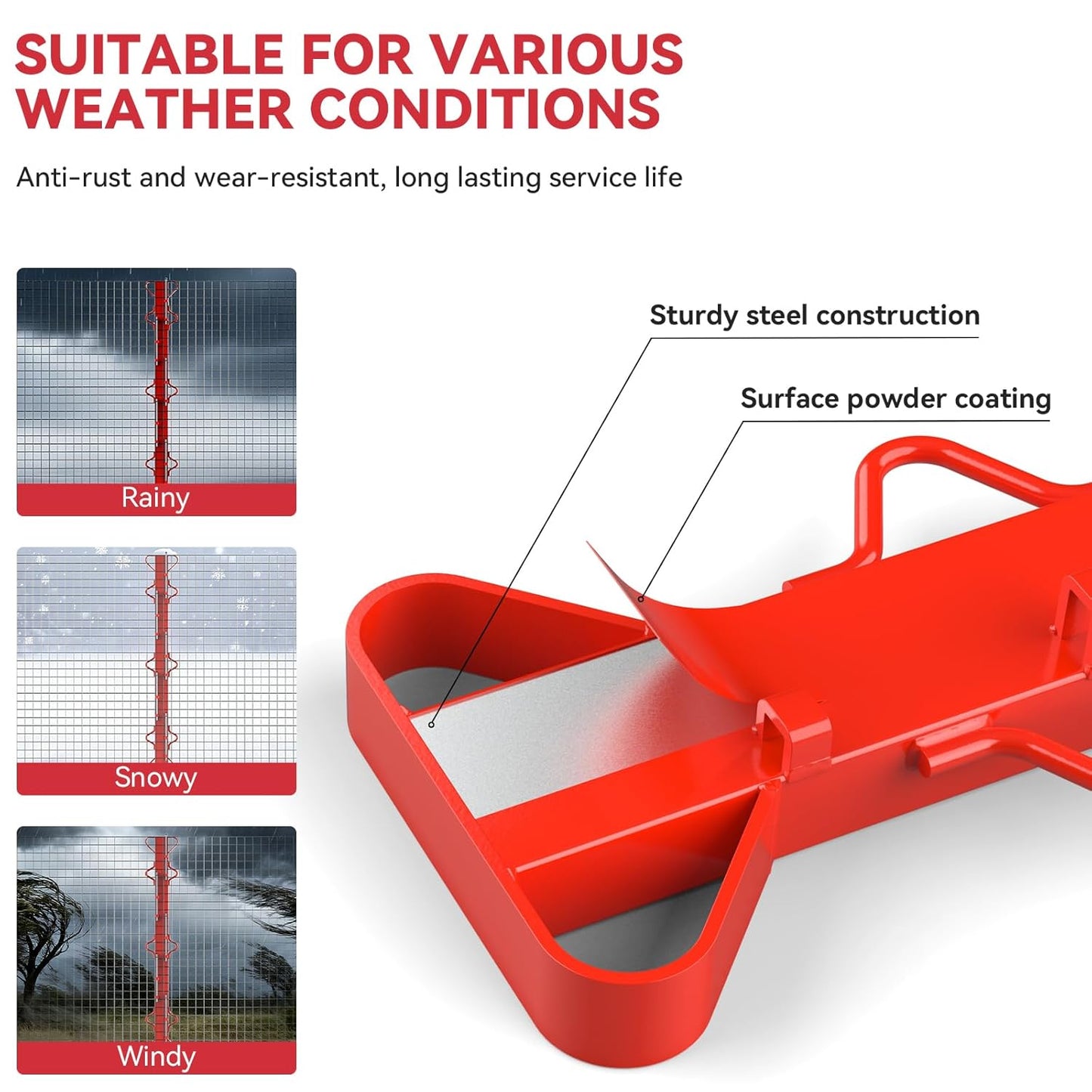 4ft Woven Wire Fence Stretcher Bar with 5 Wedges Heavy Duty Wire Stretcher Fence Tool for Farms, Ranches, Garden Barriers, Yard (Red)