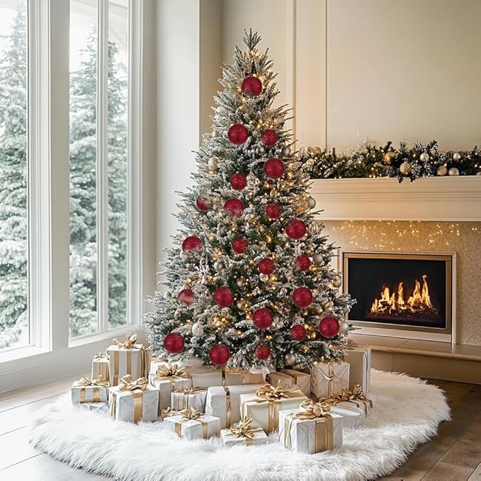 3.15" Large Christmas Balls Ornaments 6 Pcs Shatterproof Big Burgundy Red Christmas Ornaments for Xmas Tree Bulk Glitter Big Xmas Tree Ornament for Trees Halloween Holiday Wedding Party Decoration