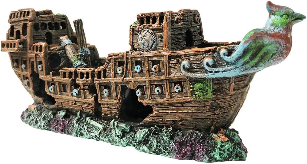 SLOCME Aquarium Pirate Ship Decorations Fish Tank Ornaments - Resin Material Shipwreck Decorations, Eco-Friendly for Freshwater Saltwater Aquarium Sunken Ship Accessories