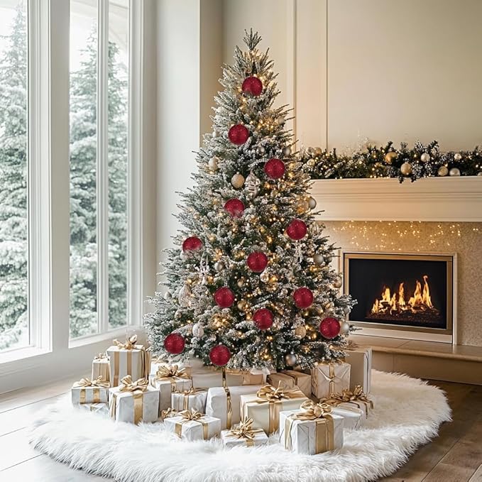 4" Large Christmas Balls Ornaments 6 Pcs Shatterproof Big Burgundy Red Christmas Ornaments for Xmas Tree Bulk Glitter Big Xmas Tree Ornament for Trees Halloween Holiday Wedding Party Decoration