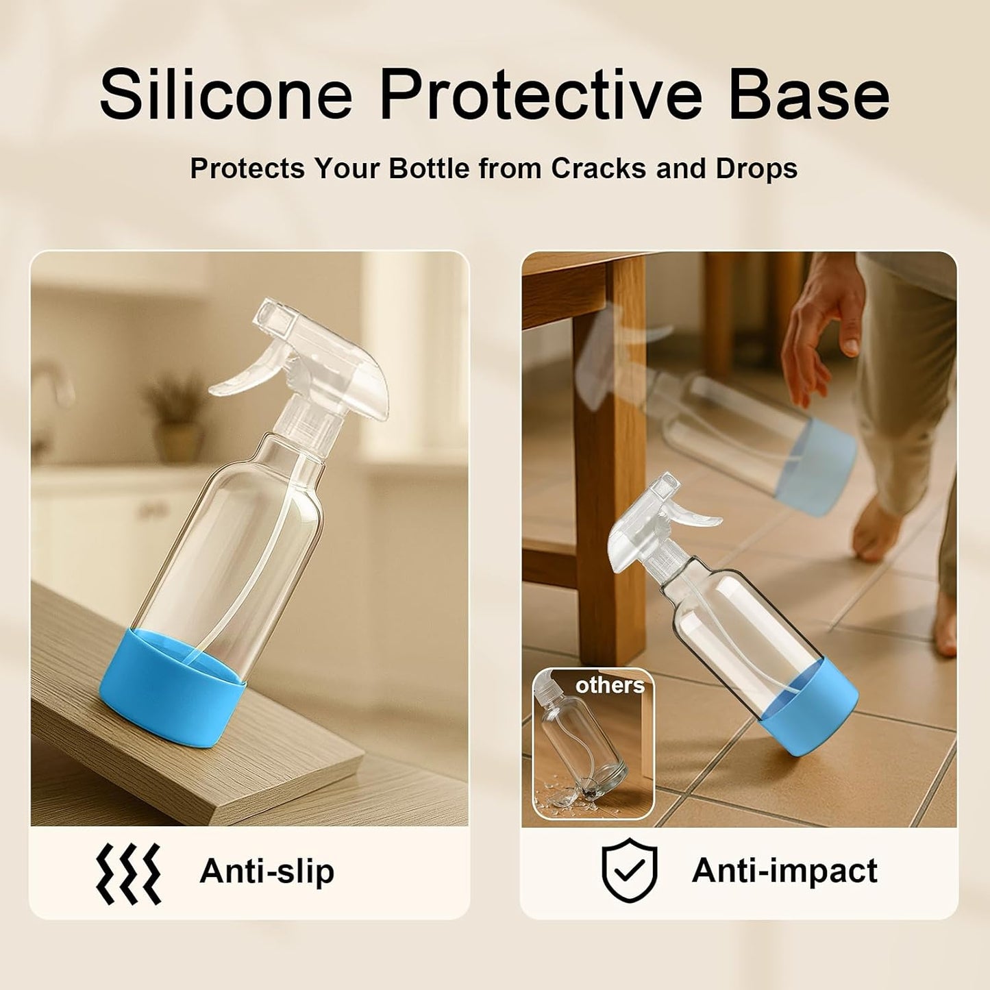 Glass Spray Bottles with Silicone Sleeve 16.9oz 2 Pack Empty Spray Bottle for Hair Mist/Stream Spraying for Cleaning Solutions, Plants, Essential Oils (clear-sblue&purple)