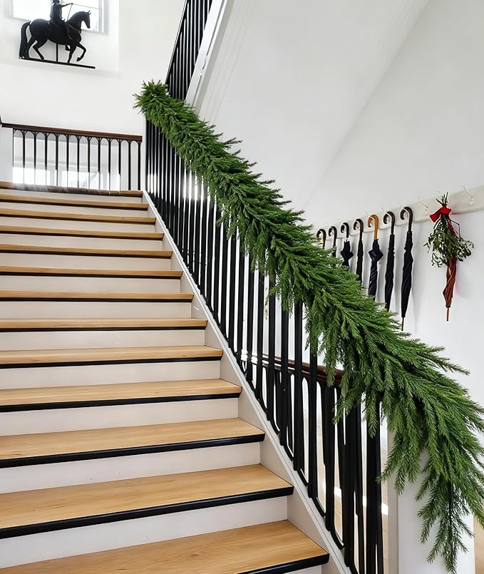 Christmas Garlands Norfolk Pine Garland Real Touch Artificial Faux Greenery Garland for Holiday Table Mantle Wall Indoor Outdoor Decor (6FT)