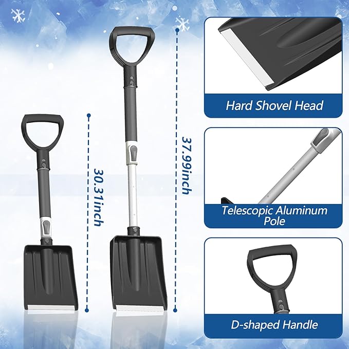 Extra Long 61.5" Ice Scrapers for Car Windshield, Extendable Snow Shovel and Snow Brush for Trucks with 180° Pivoting Brush Head, Portable Winter Snows Removal Tools for Trucks Cars SUVs Vehicle