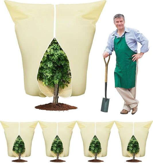 Plant Covers Freeze Protection: 4 Pack 90Hx75W Inch Large Heavy Duty Frost Cloth with Zipper Drawstring, 2.2oz/yd² Frost Blankets for Outdoor Plants, Shrub Trees, Winter & Garden, Beige