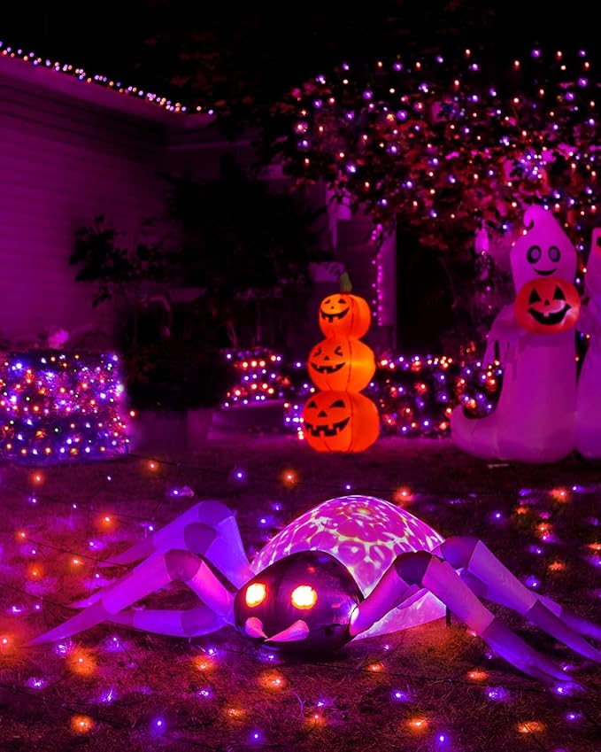 2Packs 380 LED Halloween Lights, Each 125FT String Lights 8 Lighting Modes & Timer Memory, Outside Waterproof Strings Lights for Trees Gardens Yard Holiday Decorations, Purple and Orange