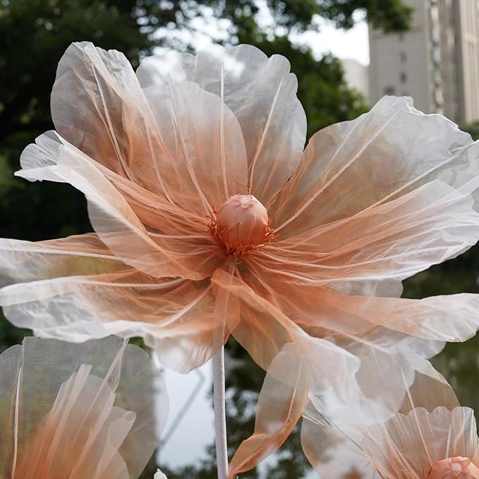 Giant Flowers for Decoration,3-Head Large Artificial Silk Flower with Standing Stems and Base for Party Banquet Wedding Reception Background Decor Home Decor (Champagne Gradient)