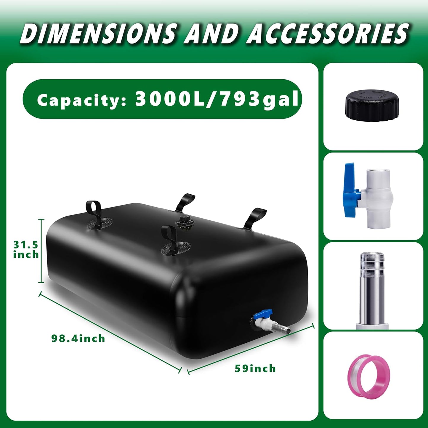 MXQMKL 3000 L/792.5 gal Water Bladder Storage Containers, Foldable Portable Water Tank Large Capacity Soft Water Bag, Drought Resistance, Fire Prevention, Emergency Water