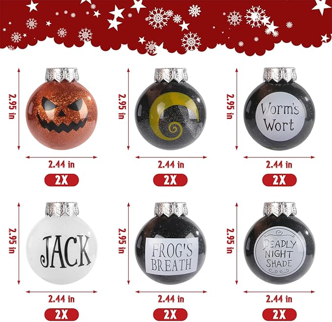 12PCS Halloween Christmas Magic Ball Ornaments ，Night Before Baubles with Strings Hanging for Holiday Party Tree Decoration Outdoor Intdoor Decor (Christmas)