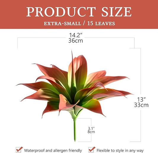 Artificial Agave Faux Agave 14.2In Fake Greenery Outdoor Artificial Plant Fake Plant for Indoor Home Decoration Plastic Plant Outdoor Decoration Front Porch Decor Simulation Plants 2Pack（Red）