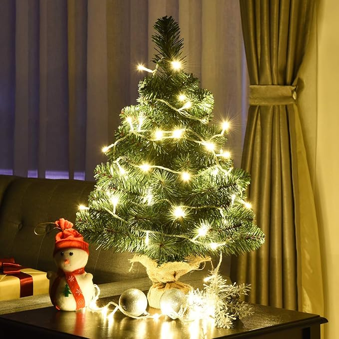 GOFLAME 3ft Mini Artificial Christmas Tree, Tabletop Spruce Christmas Tree with New PVC Material and Cement Base, Perfect for Indoor Decoration