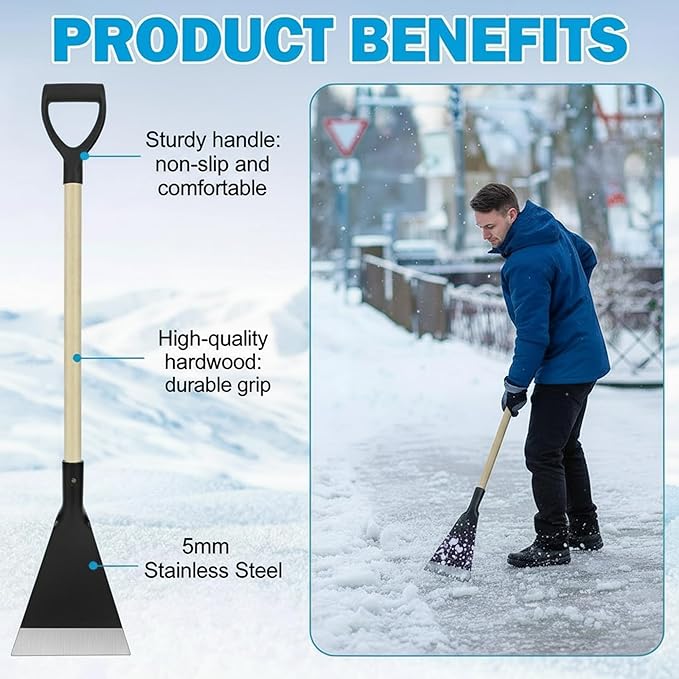 Lasnten 2 Pcs 42 Inch Heavy Duty Stainless Steel Ice Chopper with Advanced Wooden Handle Ice Scraper Snow Removal Equipment for Driveway Sidewalk Roads