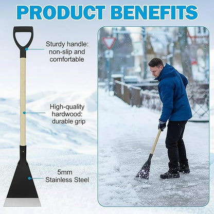 Lasnten 2 Pcs 42 Inch Heavy Duty Stainless Steel Ice Chopper with Advanced Wooden Handle Ice Scraper Snow Removal Equipment for Driveway Sidewalk Roads