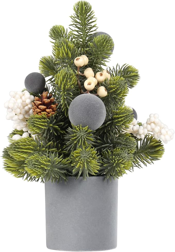 SY Super Bang Small Christmas Tree, 12Inch Artificial Grey Velvet Ball Berry Mini Tabletop Tree Christmas Decorations, for Home Party Thankgivings Xmas Indoor Decor.