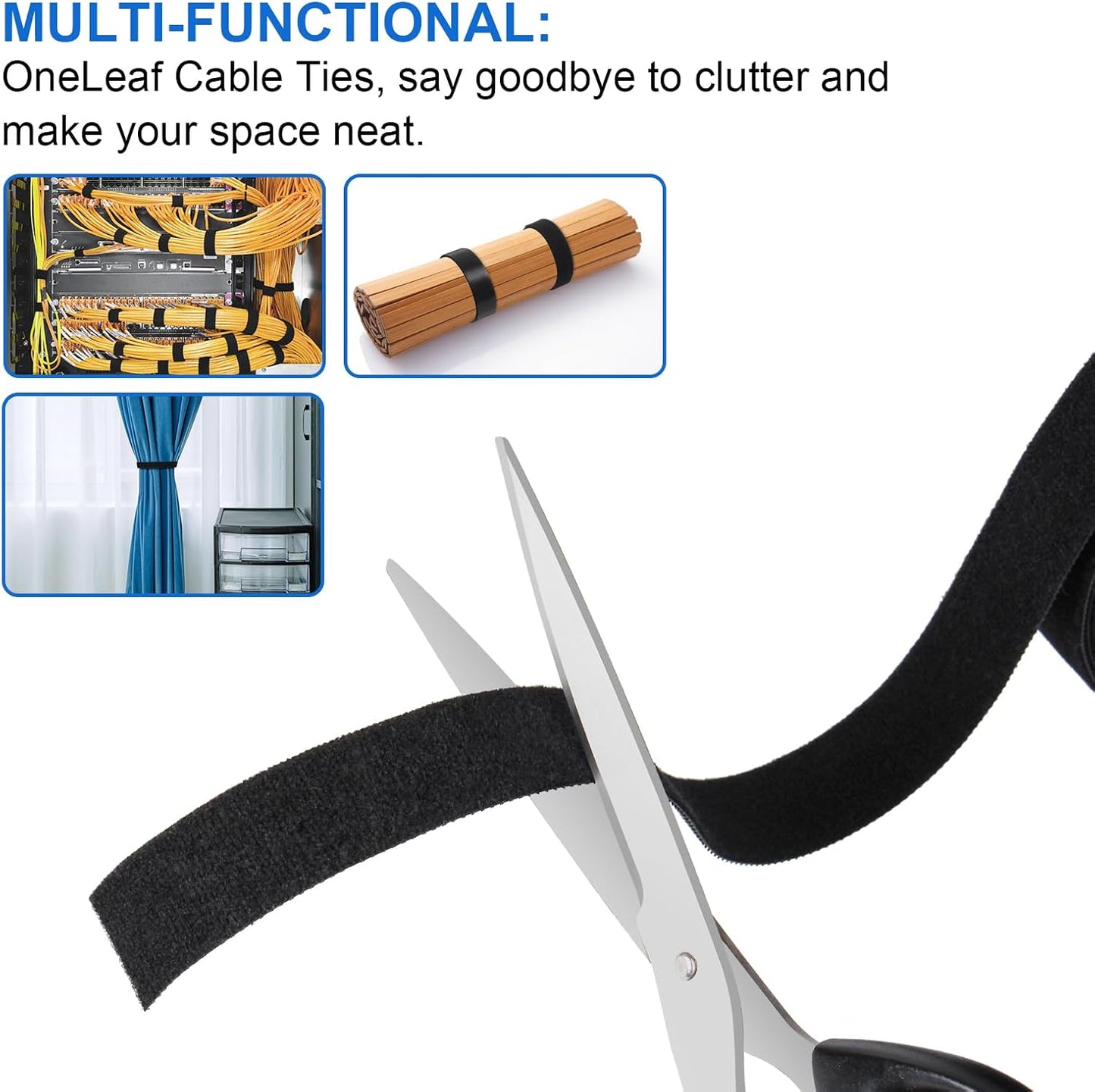 OneLeaf 2 Pack Fastening Cable Management Roll, Free Cutting Cable Straps, Double-Sided Hook and Loop Cable Ties Roll, Multi-Purpose Wire Management Tape for Home and Office